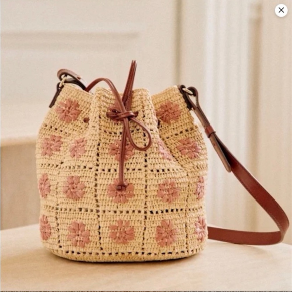 Sezane Large Farrow Bag with Pale Pink Flowers